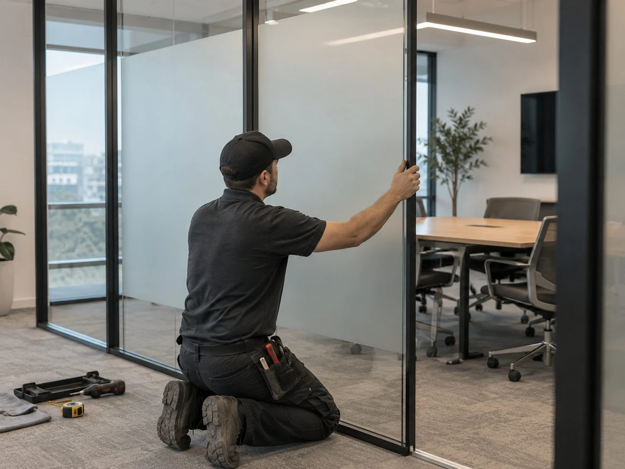 Custom interior glass partitions in Miami, FL by National Glass & Construction