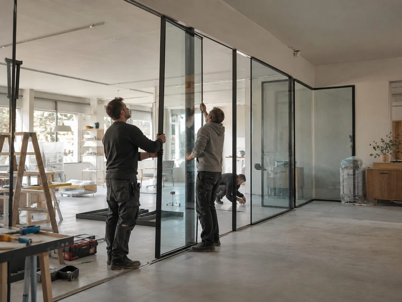 National Glass & Construction interior glass partitions team in Miami Lakes, FL